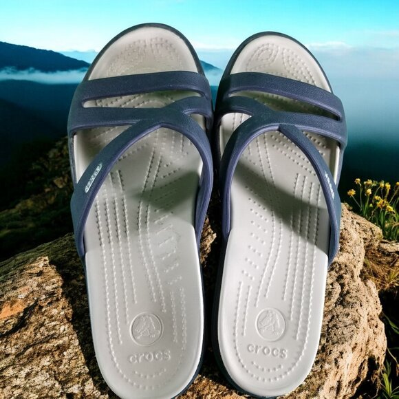 Crocs Women's 9 Blue Slip On Comfort Sandals Shoes 12441 - Picture 6 of 8